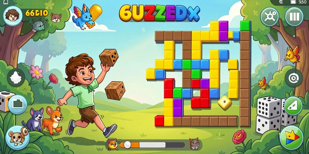 Tampilan gameplay menantang dalam 66D, penuh warna dan menarik.