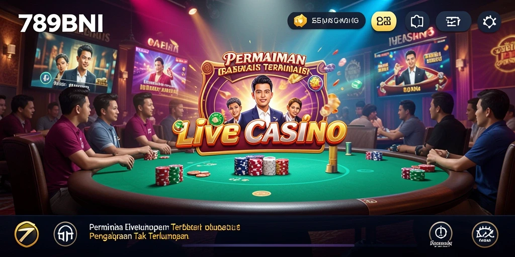 Tangkapan layar gameplay Live Casino di 789BNI yang menampilkan dealer langsung.