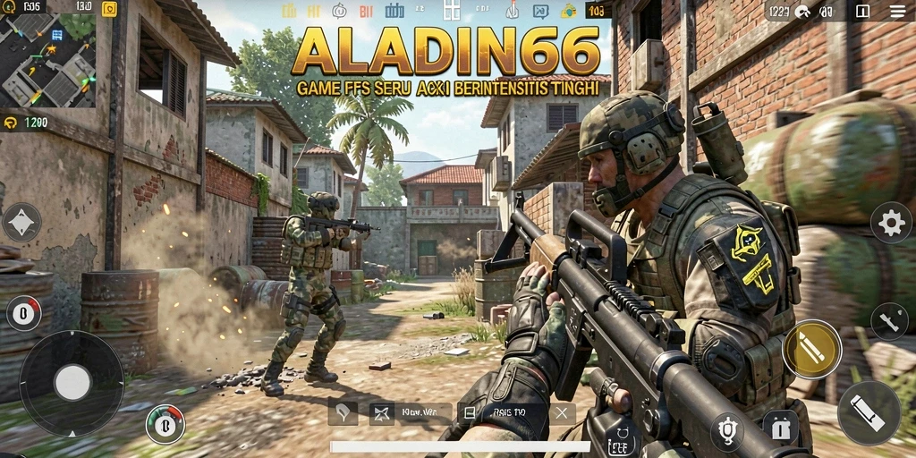 Screenshot permainan ALADIN66 menampilkan aksi FPS yang mendebarkan.