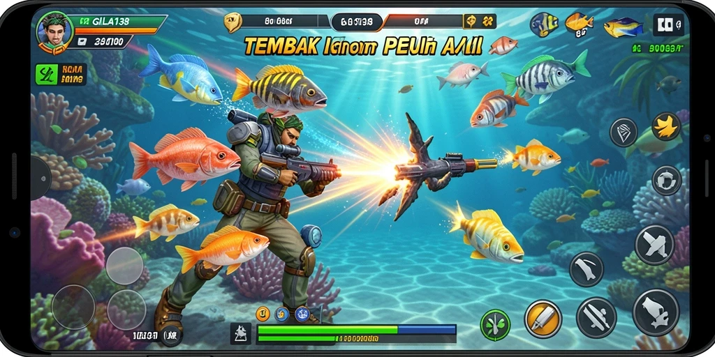 Screenshot GILA138 menunjukkan aksi seru berburu ikan.