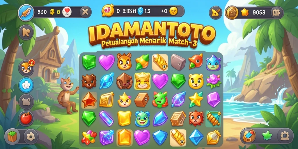 Screenshot dari gameplay seru IDAMANTOTO saat menyelesaikan level Match-3.