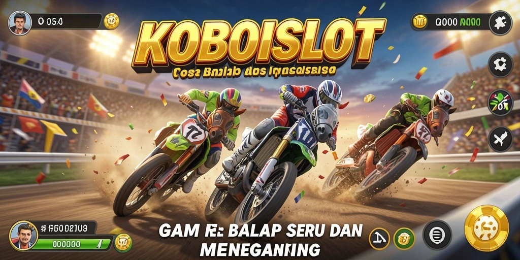 Screenshot gameplay <strong>KOBOISLOT</strong> menampilkan aksi balap yang mendebarkan di trek yang menantang.