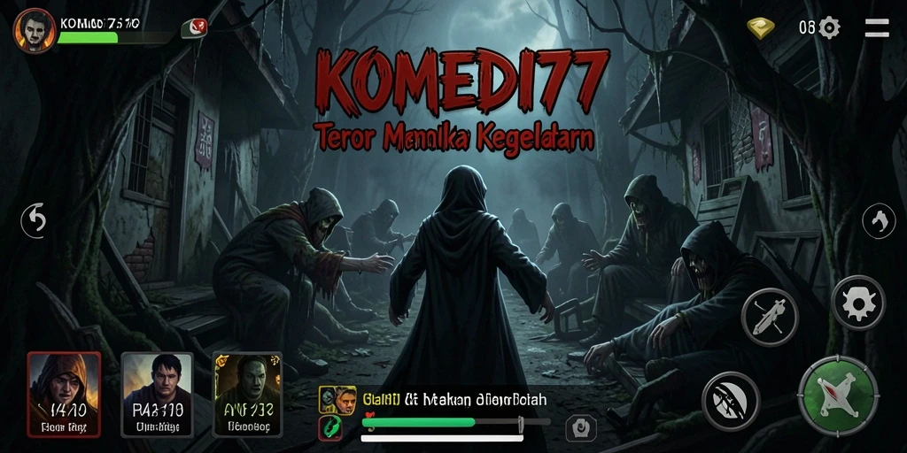 Screenshot menunjukkan momen seram dengan karakter lucu dari KOMEDI77.