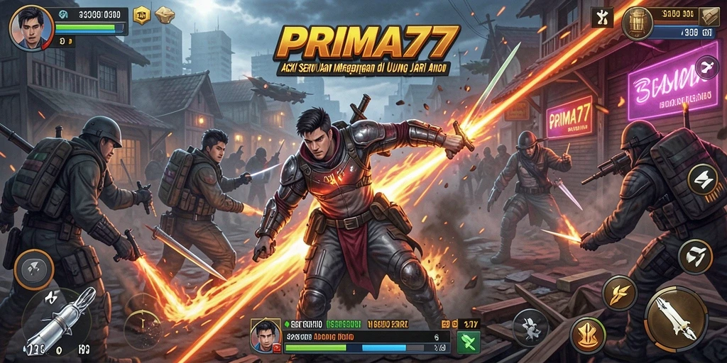 Tampilan screenshot utama PRIMA77 menunjukkan aksi mendebarkan dari gameplay.