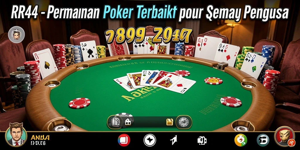 Tangkapan layar utama RR44 menunjukkan momen menegangkan dalam permainan Poker.