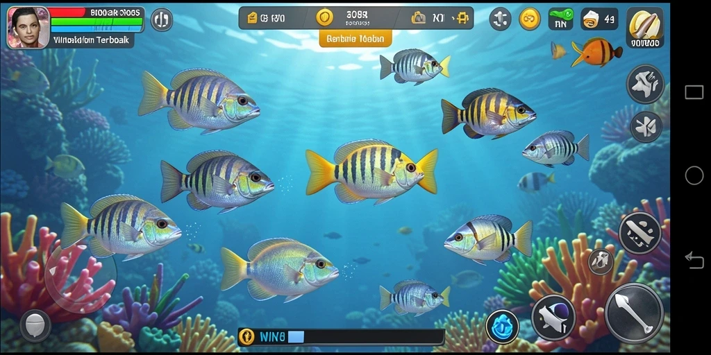 Tampilan gameplay WINBOSS dengan ikan-ikan yang menantang dan grafis menawan.